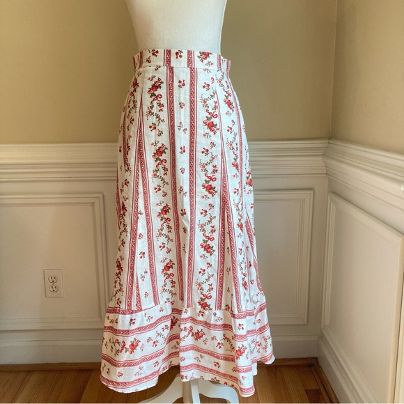 REFORMATION White Red Floral Stripe Linen Midi Ruffle Hem Skirt NWOT - Picture 2 of 11